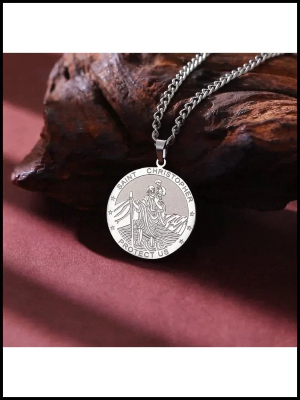 St Christopher Necklace Pendant Stainless Steel Religious Travel Protection